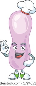 Clostridium botulinum chef cartoon drawing concept proudly wearing white hat. Vector illustration