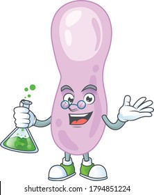 Clostridium botulinum smart Professor Cartoon character holding glass tube on the lab. Vector illustration