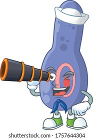 Clostrisium botulinum in Sailor cartoon character style using a binocular
