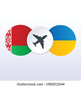 Espacio aéreo de cierre de Ucrania y Bielorrusia. Crisis de guerra comercial arancelaria, relaciones, estrategia de cooperación. Concepto de página web, banner, presentación, medios sociales, anuncio, promoción, noticias.