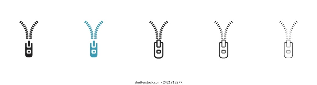 Closure Mechanism Vector Icon Set. Zipper Function Vector Symbol for UI Design.