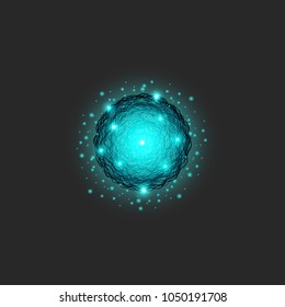 A clot of energy logo is a glow substance of blue color, circle shapes dynamic particle series, big bang, theory science illustration