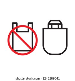 Cloth bag, campaign of stop using plastic. Simple flat design. Isolate on white background.