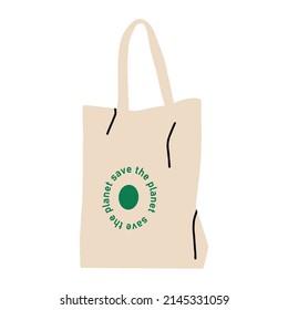 Cloth bag. Fabric bag with handle, reusable for shopping. Empty mockup for the buyer. Flat design, hand drawn cartoon, vector illustration.