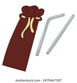 Cloth bag with a set of reusable stainless steel straws that promote eco-friendly drinking. Insulated with a collection of reusable items for drinking liquids from containers anywhere. Without plastic