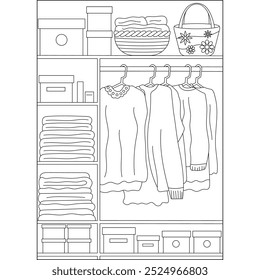 cloth bookshelf minimal style coloring book page for kids and adults creative coloring mindful relaxation activity