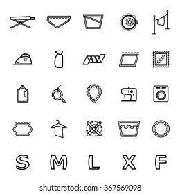 Cloth care sign and symbol line icons on white, stock vector