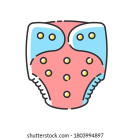 Cloth diaper RGB color icon. Zero waste and cost effective lifestyle. Reusable kids clothing. Washable and absorbing children nappy isolated vector illustration