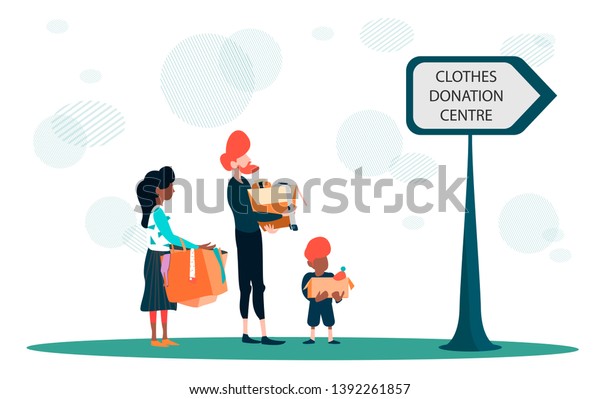 Cloth Donation Concept Vector Illustration Family Stock Vector Royalty Free 1392261857