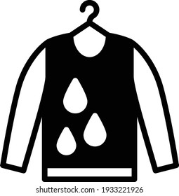 Diseño del icono del glifo del secador de ropa, Símbolos de lavado y limpieza en seco sobre fondo blanco, camiseta colgante con signo de caída de agua, concepto del maniquí sastre, 