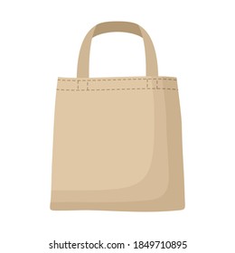 Cloth eco bag or cotton bag isolated in white background. Eco bag brown empty template, reduce waste plastic. Vector illustration