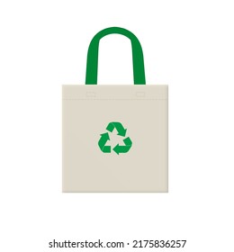 Cloth Eco Bag With Green Recycling Symbol Isolated On White. EPS10 Vector