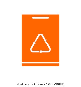 cloth eco bags blank or cotton yarn cloth bags, empty bags and white recycling symbol isolated on orange, fabric cloth eco bag orange empty template for campaign to use bags to reduce waste plastic
