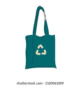 cloth eco bags blank or cotton yarn cloth bags, empty bags and green recycling symbol isolated on white, fabric cloth eco bag green empty template for campaign to use bags to reduce waste plastic