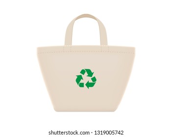 cloth eco bags blank and green recycling symbol isolated on white background (vector)