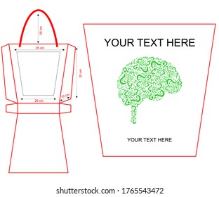 Cloth eco bags cotton yarn cloth bags, empty bags and green brain symbol isolated on white, 