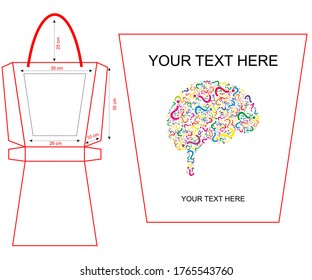 Cloth eco bags cotton yarn cloth bags, empty bags and color brain symbol isolated on white, 