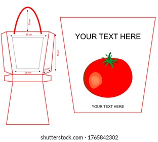 Cloth eco bags cotton yarn cloth bags, empty bags tomato symbol isolated on white, 