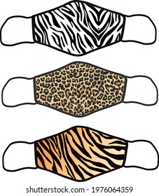 Cloth face mask with animal pattern. cute animal drawing vector. fabric mask illustration, Protection Covid-19 mask. mask template for print