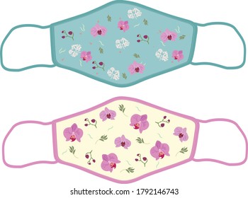 Cloth face mask pattern cute protection drawing vector. fabric mask illustration Protection Covid-19 mask. mask template for print