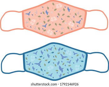 Cloth face mask pattern cute protection drawing vector. fabric mask illustration Protection Covid-19 mask. mask template for print