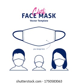 Cloth Face mask vector design template with male, female, and kids mockup face preview