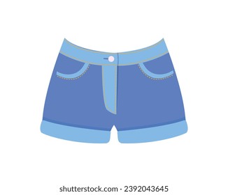 Cloth of flat cartoon set. The stylish design combines comfort and fashion, making jean shorts a must-have addition to your wardrobe. Vector illustration.