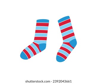 Cloth of flat cartoon set. Stylish design of socks adds a playful touch to your outfit, making them an essential accessory for fashion enthusiasts. Vector illustration.