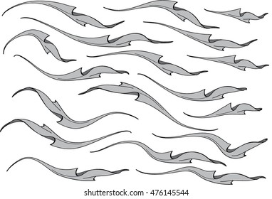 Cloth flying vector drawing design set