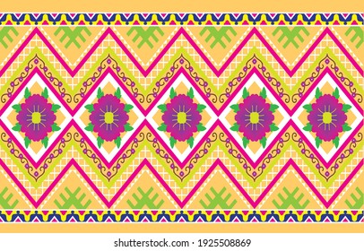 Abstract​ colorful​ cloth Geometric ethnic pattern seamless flower color oriental. seamless pattern. Design for fabric, curtain, background, carpet, wallpaper, clothing, wrapping, Batik, fabric,Vector