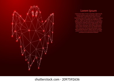 Fantasma de tela, fantasma volador, monstruo de la festividad de Halloween, de futuristas líneas rojas poligonales y brillantes estrellas. Ilustración vectorial.