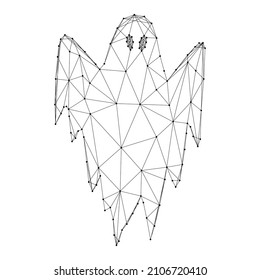 Cloth ghost, flying phantom, Halloween holiday monster, from abstract futuristic polygonal black lines and dots. Vector illustration.