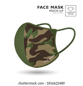 Cloth green camouflage pattern face mask design isolated on white background, Eps 10 vector illustration