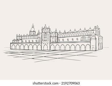 The Kraków Cloth Hall Line Illustration