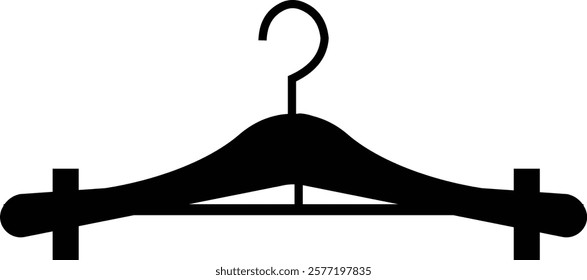 Cloth hanger icon, Hanger for cloakroom or closet. Hang for coat, shirt or suit, towel. Hook sale logo. Vector glyph silhouette template design elements, isolated on transparent background,