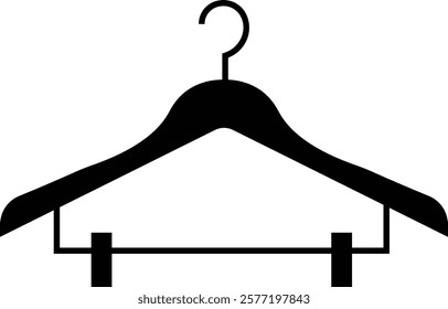 Cloth hanger icon, Hanger for cloakroom or closet. Hang for coat, shirt or suit, towel. Hook sale logo. Vector glyph silhouette template design elements, isolated on transparent background,