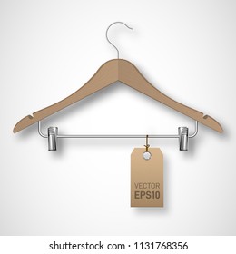 Cloth hanger with tag isolated. Vector illustration