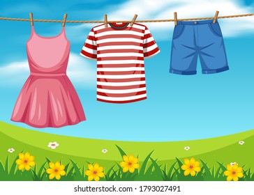 Cloth hanging on the rope illustration