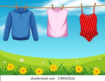 Cloth hanging on the rope outdoor illustration
