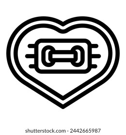 Cloth heart shaped button icon outline vector. Needlepoint thread item. Sewing hobby equipment