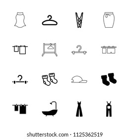 Cloth icon. collection of 16 cloth filled and outline icons such as baby socks, jumpsuit, hanger, shower, skirt. editable cloth icons for web and mobile.