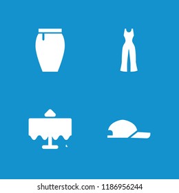 Cloth icon. collection of 4 cloth filled icons such as restaurant table, skirt, jumpsuit. editable cloth icons for web and mobile.