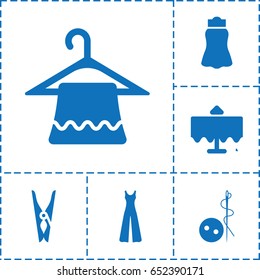 Cloth icon. set of 6 cloth filled icons such as restaurant table, needle button, hanger, cloth pin, jumpsuit