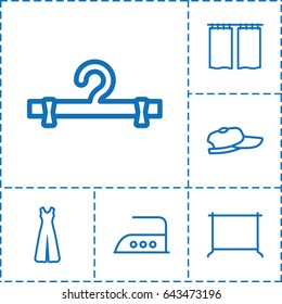 Cloth icon. set of 6 cloth outline icons such as iron, hanger, jumpsuit, curtain