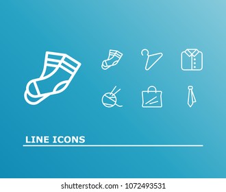 Cloth icon set and bag with knit, tie and hanger. Necktie related cloth icon vector for web UI logo design.