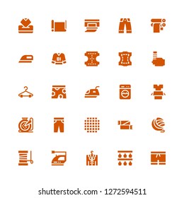 cloth icon set. Collection of 25 filled cloth icons included Shorts, Bottle rack, Jacket, Iron, Yarn, Scarf, Cloth, Trousers, Embroidery, Clothes, Washing, Short, Hanger, Wash