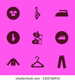 cloth icon set with mittens, tie and hanger vector illustration