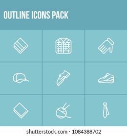 Cloth icon set and shoe with cap, tie and towel. Necktie related cloth icon vector for web UI logo design.