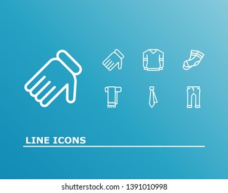 Cloth icon set and tie with pants, jersey and scarf. Hosiery related cloth icon vector for web UI logo design.