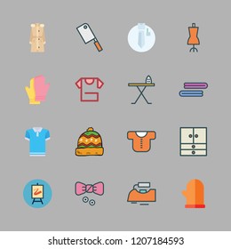 cloth icon set. vector set about winter hat, polo, towels and baby clothes icons set.